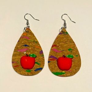 Rainbow Cork School Teacher Apple earrings 🌈 🍎